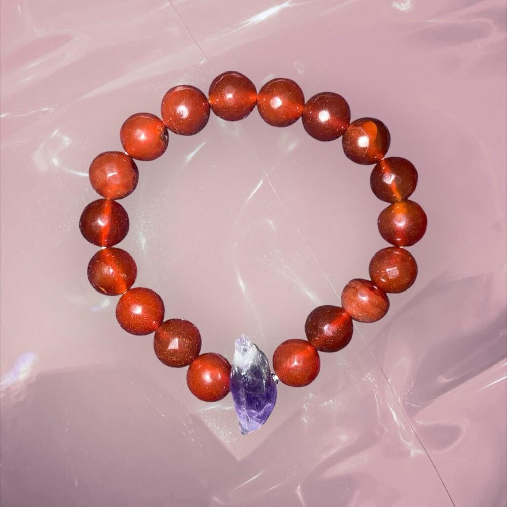 Y2K birthstone Red agate beaded elastic bracelet, friendship lucky bracelet